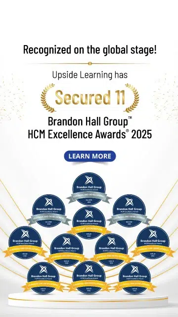 Banner Image announcing Upside Learning's recognition on the 2025 Training Industry Custom Content Development Watchlist, highlighting its impact-driven learning solutions.